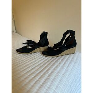 UGG Trina Black Suede Ankle Wrap‎ Espadrille Wedge Sandals - Size 9.5